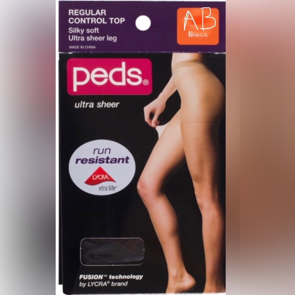 2pack Peds Ladies Fusion Run Resistant Control Top Pantyhose, Black, size AB new